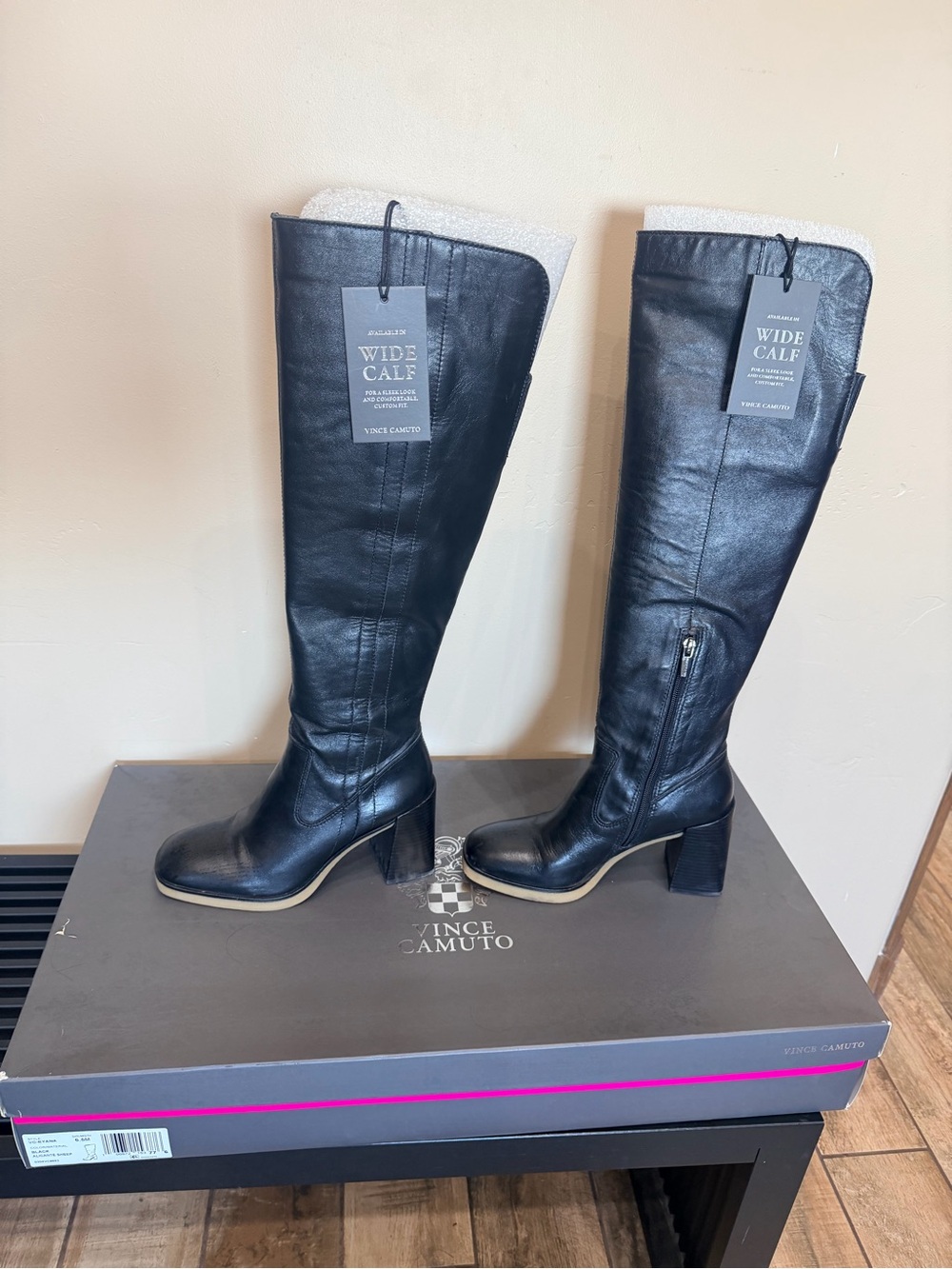Vince Camuto Black Leather Wide-Calf Over-the-Knee Boots